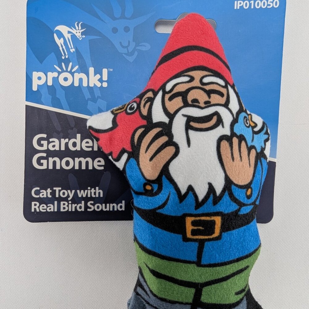 Pronk Garden Gnome Plush Cat Toy Real Bird Sound 5.5" Kitty Kitten New